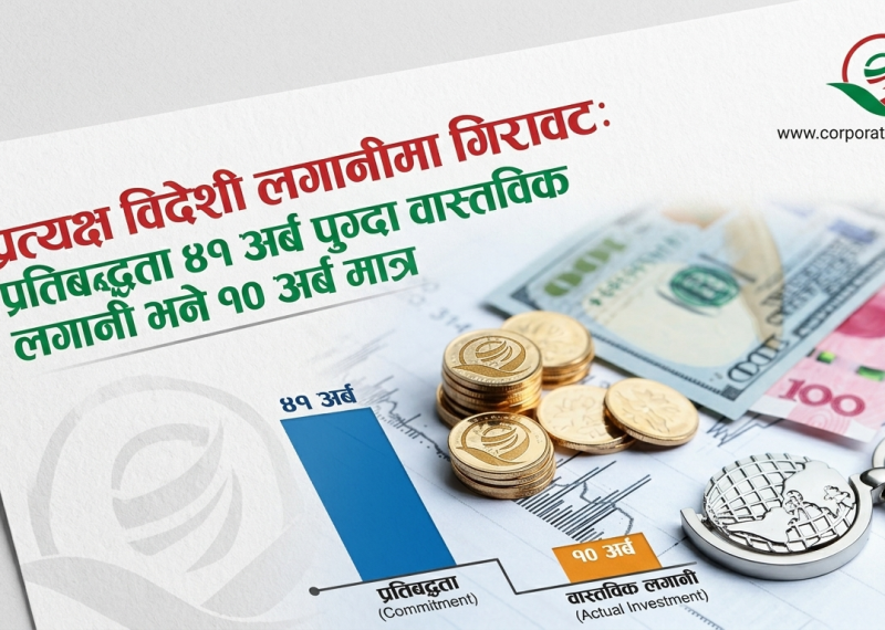 प्रत्यक्ष विदेशी लगानीमा गिरावट: प्रतिबद्धता ४१ अर्ब पुग्दा वास्तविक लगानी भने १० अर्ब मात्र