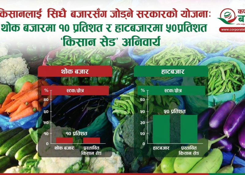 किसानलाई सिधै बजारसँग जोड्ने सरकारको योजना: थोक बजारमा १० प्रतिशत र हाटबजारमा ५०प्रतिशत ‘किसान सेड’ अनिवार्य