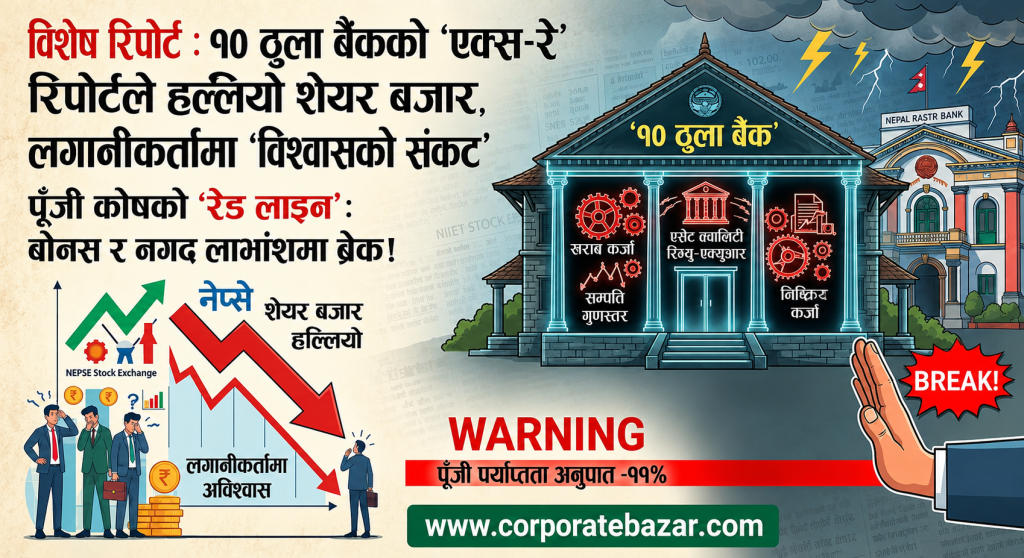 विशेष रिपोर्ट : १० ठुला बैंकको ‘एक्स-रे’ रिपोर्टले हल्लियो शेयर बजार, लगानीकर्तामा ‘विश्वासको संकट’