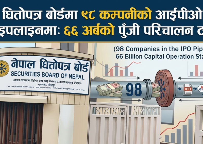 धितोपत्र बोर्डमा ९८ कम्पनीको आईपीओ पाइपलाइनमा: ६६ अर्बको पुँजी परिचालन ठप्प