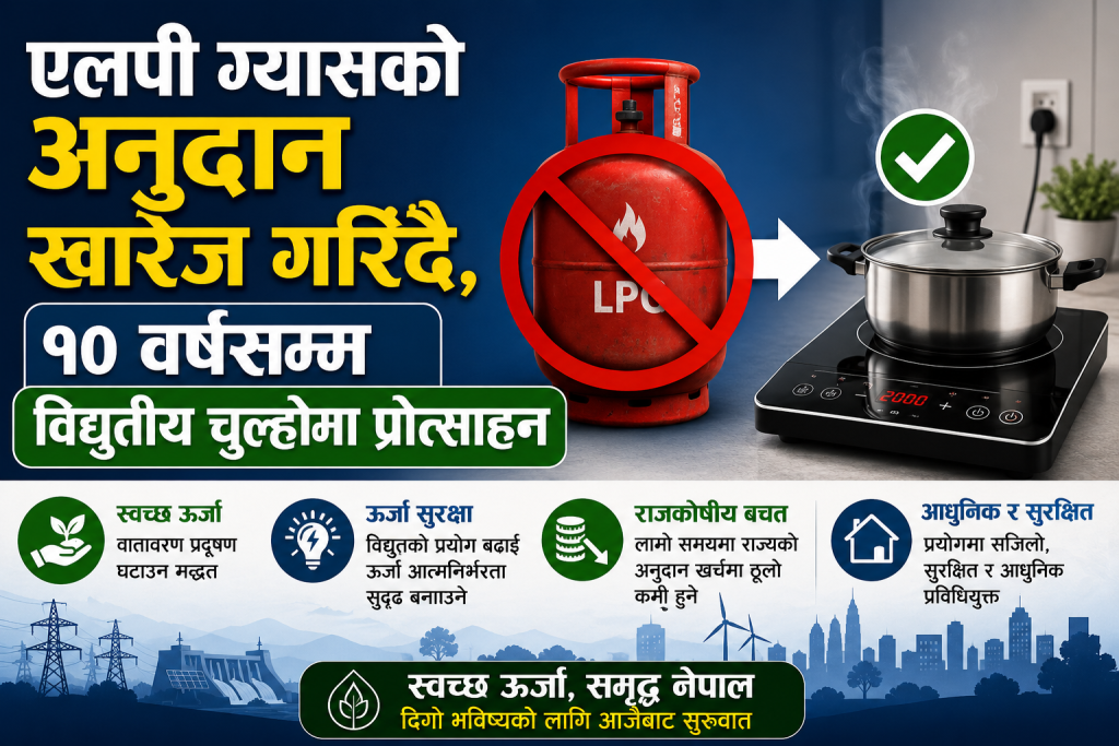 एलपी ग्यासको अनुदान खारेज गरिँदै, १० वर्षसम्म विद्युतीय चुल्होमा प्रोत्साहन