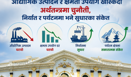औद्योगिक उत्पादन र क्षमता उपयोग खस्किँदा अर्थतन्त्रमा चुनौती, निर्यात र पर्यटनमा भने सुधारका संकेत औद्योगिक उत्पादन र क्षमता उपयोग खस्किँदा अर्थतन्त्रमा चुनौती, निर्यात र पर्यटनमा भने सुधारका संकेत
